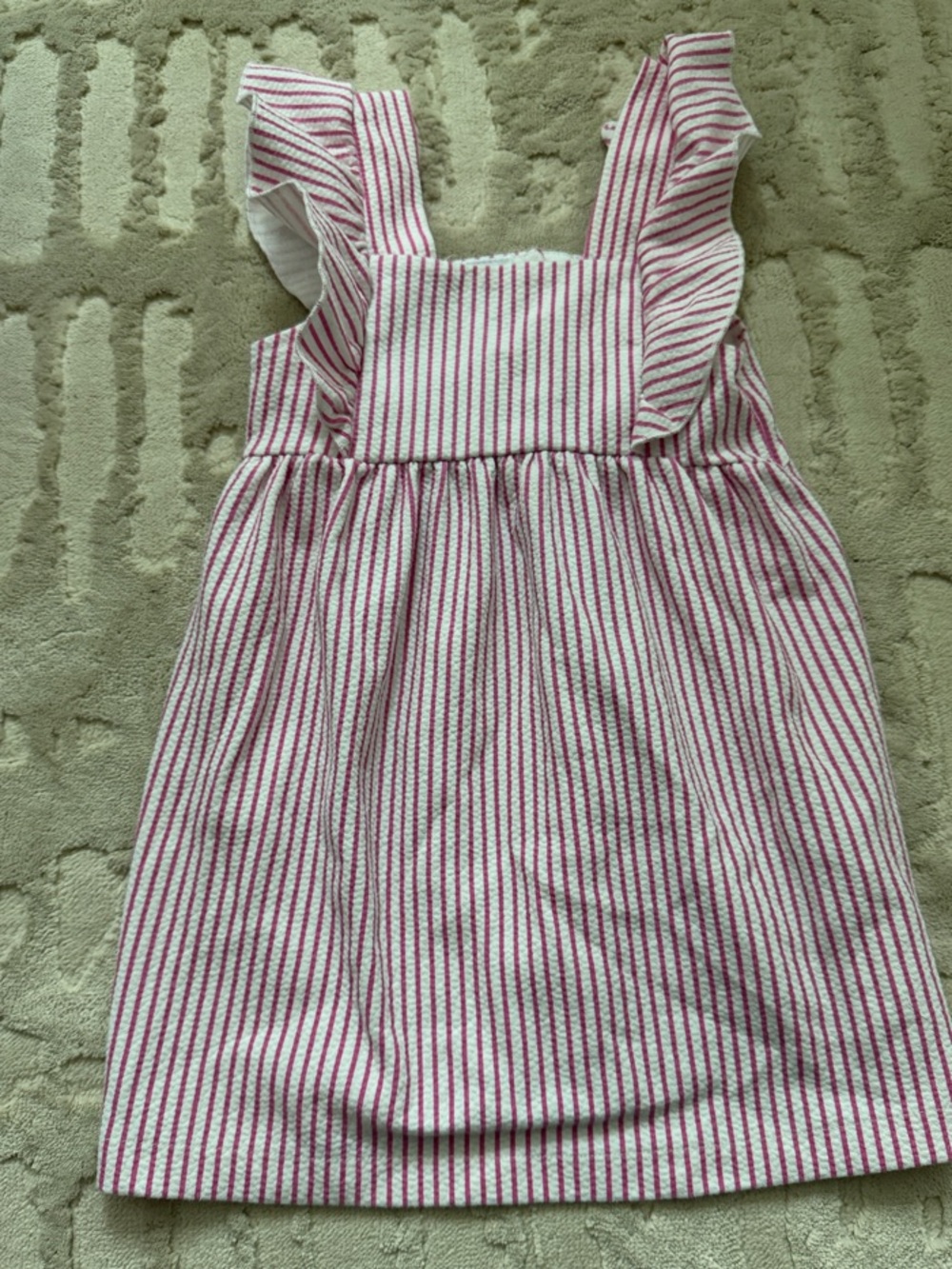 Zara Pink and White Striped Ruffle Strap Dress